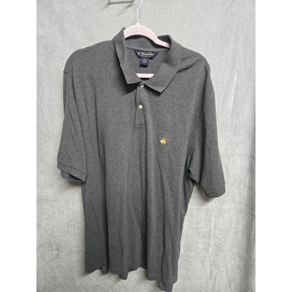 Brooks Brothers Mens XXL Performance Knit‎ Polo Shirt Gray Cotton Golden Fleece